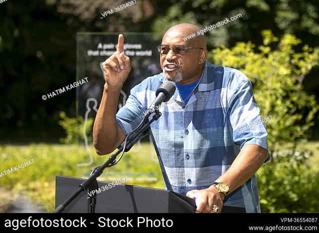 US' former athlete Tommie Smith pictured during a ceremony for the unveiling of a glass plate for two former US athletes in marge of tomorrow's Doctor honoris...