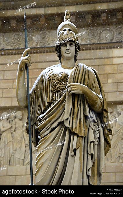 Statue representing Athena by Philippe-Laurent Roland in front of National Assembly, Paris, France