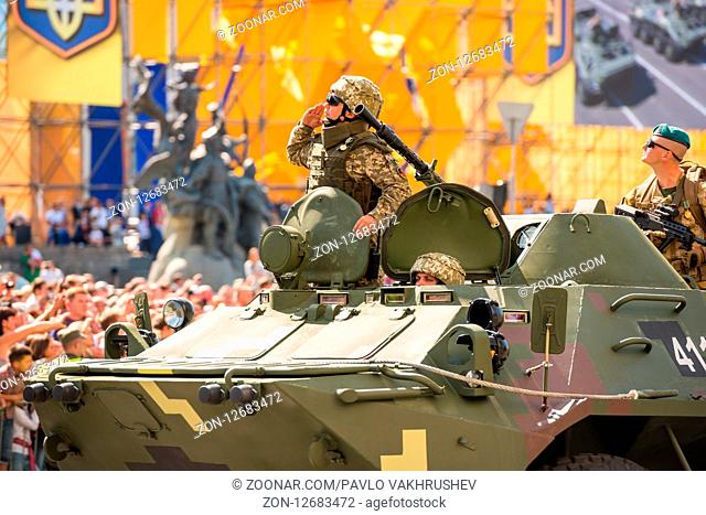 KIEV, UKRAINE - AUGUST 24, 2018: Military parade in Kiev, dedicated to the Independence Day of Ukraine, 27th anniversary