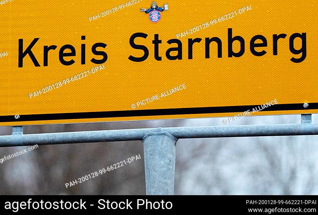 28 January 2020, Bavaria, Landkreis Starnberg: A place-name sign with the inscription ""Kreis Starnberg"". In Germany, an infection with the novel coronavirus...