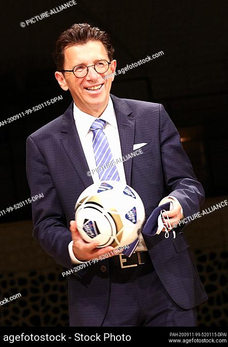 11 September 2020, Hamburg: Martin Kallen, CEO UEFA Events SA, will be on stage in the Great Hall of the Elbe Philharmonic Hall for a press event