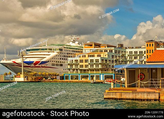 Cruise Ship In The Harbour, Oranjestad, Aruba, West Indies