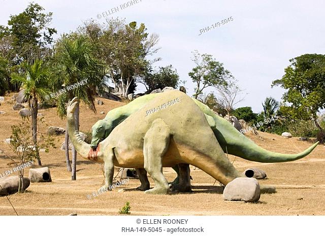 Dinosaur sculptures in the Valle de Prehistorica, Parque Baconao, Cuba, West Indies, Central America
