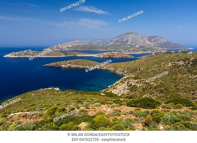 View of Fourni, Kisiria and Thymaina islands, Greece.