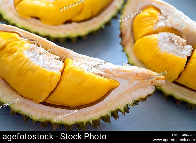 Malaysia famous fruits durian musang king, sweet golden creamy flesh