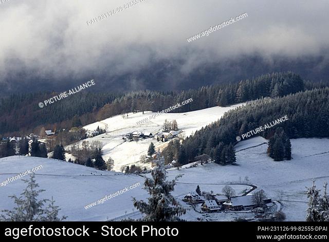 26 November 2023, Baden-Württemberg, Oberried: Snow lies on a sunny meadow near the Schauinsland. Photo: Philipp von Ditfurth/dpa