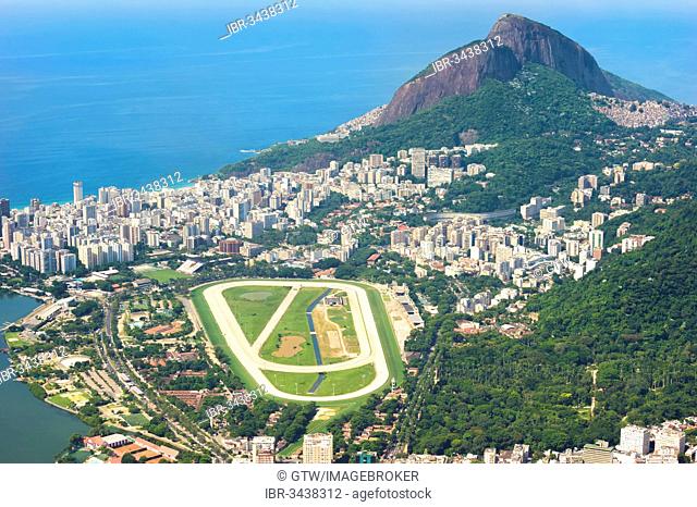 View from the Corcovado over Ipanema, Leblon and the Jockey Club, Ipanema, Leblon, Rio de Janeiro, Rio de Janeiro State, Brazil