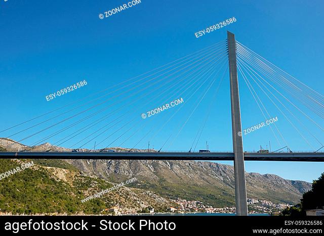 Modern Franzo Tudjman's cable-stayed bridge in Dubrovnik, Croatia