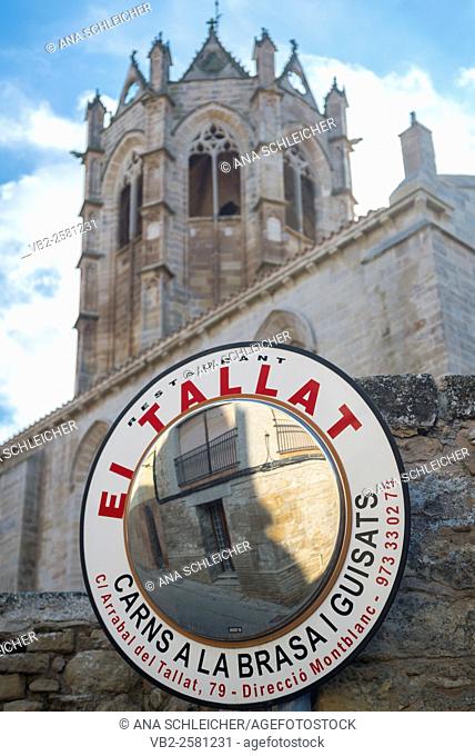 Reflections in a traffic mirror at Vallbona de les Monges Catalonia