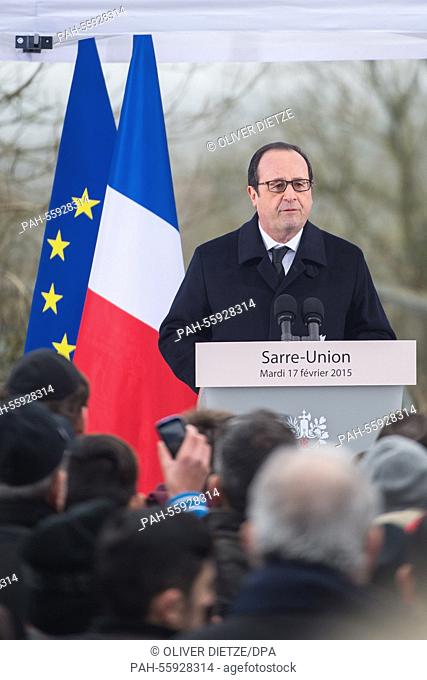 French President François Hollande speaks during a commemoration at a Jewish cemetery in Sarre-Union, France, 17 February 2015