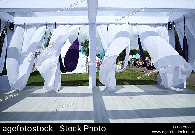RUSSIA, MOSCOW - JULY 2, 2023: Seen in this image is the venue of Yoga Day Russia 2023, a yoga festival marking the International Day of Yoga