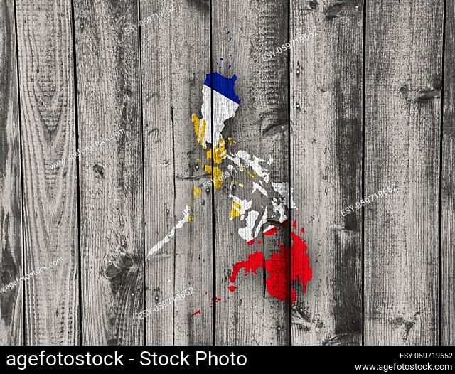 Karte und Fahne der Philippinen auf verwittertem Holz - Map and flag of the Philippines on weathered wood