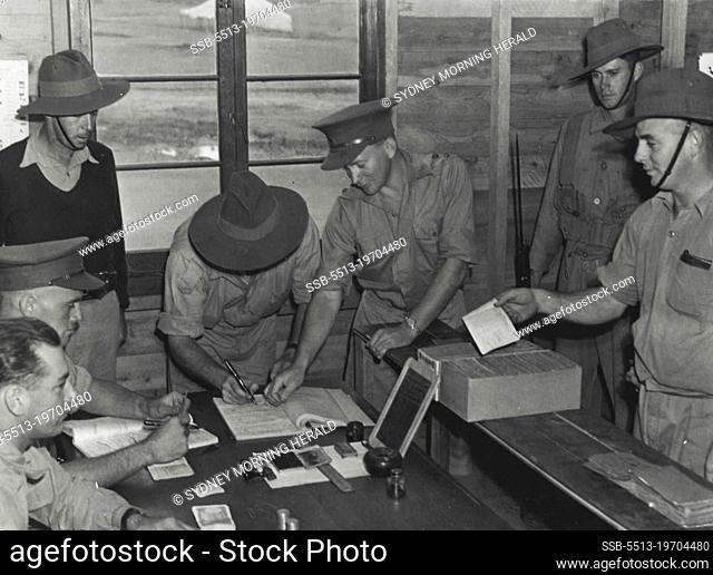 Payday at Ingleburn camp H.Q. Cay 2/9 Old Batt. May 14, 1940
