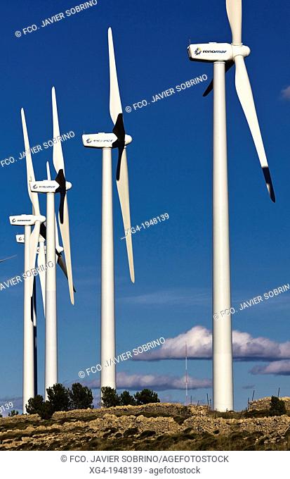 Wind farm in Villafranca del Cid - Maestrazgo - Maestrat - Castellon province - Comunidad Valenciana - Spain - Europe