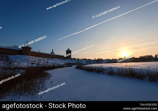 RUSSIA, VLADIMIR REGION - DECEMBER 8, 2023: A view of the Saviour Monastery of St. Euthymius in the town of Suzdal on a frosty winter day