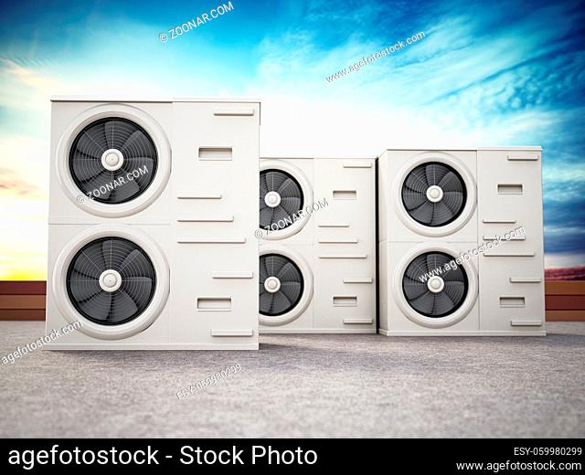 Generic air conditioner units at the roof. 3D illustration