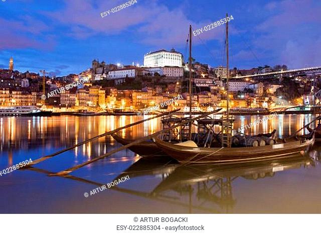 Cty of Porto at Night in Portugal