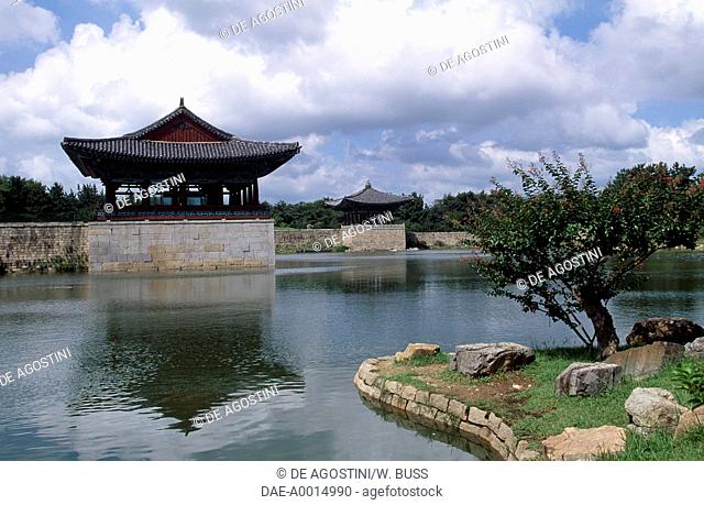 Anapchi Pond (Anapji), built by King Munmu, adjacent to the Summer Palace of the Kingdom of Silla, Gyeongju, South Korea, Kyongju, 7th century