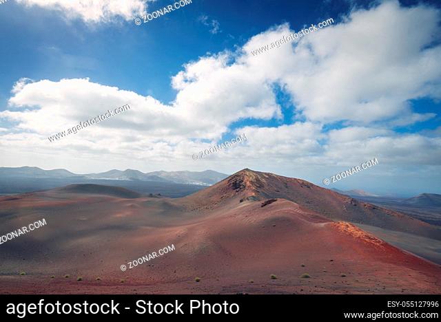 Amazing volcanic landscape and lava desert in Timanfaya national park, Lanzarote, canary islands, Spain
