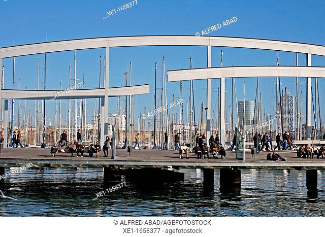 gateway, Rambla de Mar, Port Vell, Barcelona, Catalonia, Spain