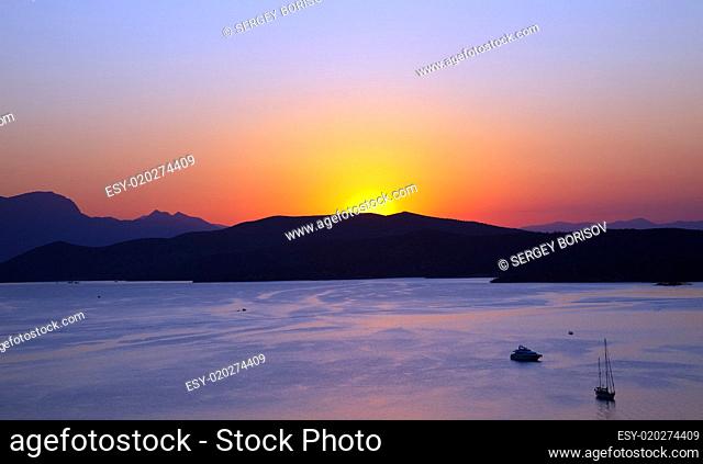 Sunset over Aegean sea