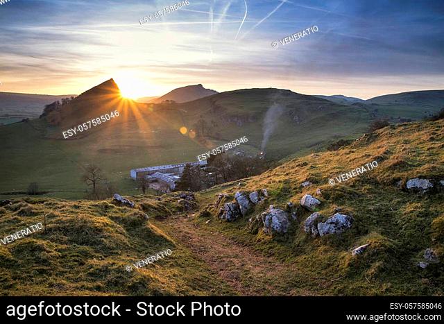 Landscape image of Parkhouse Hill and Chrome Hill in Peak District at sunset