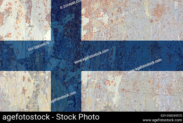 the Finnish national flag of Finland, Europe, grunge rusted texturised background