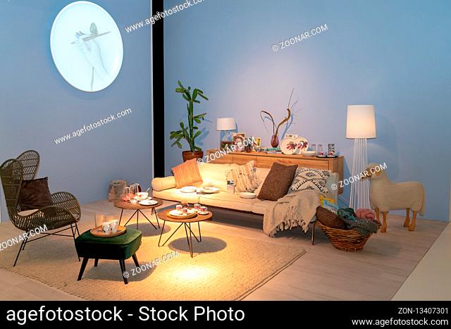 Frankfurt, Germany. 11th Feb 2019. Impressions from the Ambiente trade fair 2019: Living room setup by Villeroy Boch. Ambiente is a leading consumer goods trade...