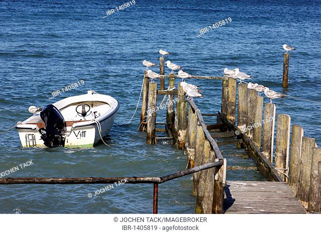 Pier, fishing village Vitt at Cape Arkona, Ruegen island, Mecklenburg-Western Pomerania, Germany, Europe