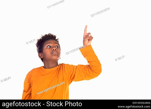 Funny kid with afro hair isolated on a white background