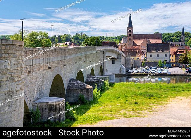 The historic stone bridge over the Main near Ochsenfurt in Lower Franconia