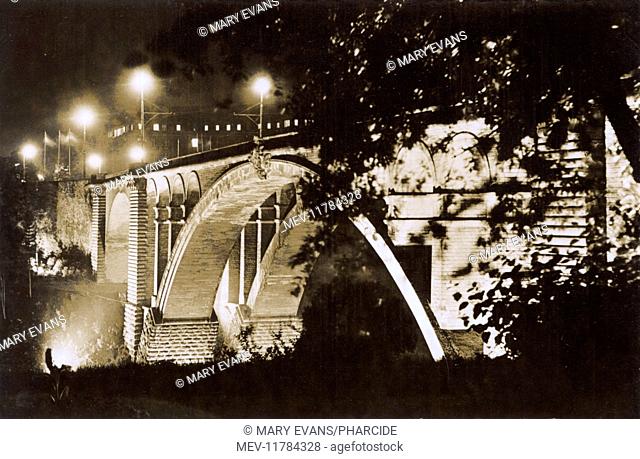 Adolphe Bridge by night, Luxembourg City, Luxembourg. The bridge was named after Grand Duke Adolphe, opened in 1903