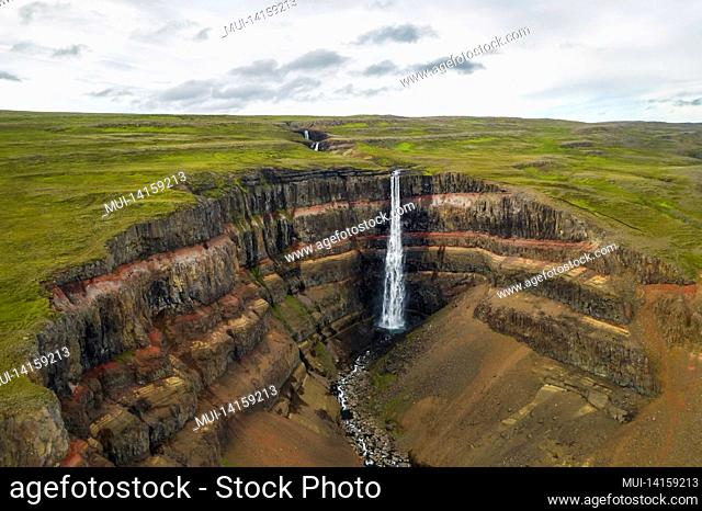 aerial view of hengifoss waterfall in iceland