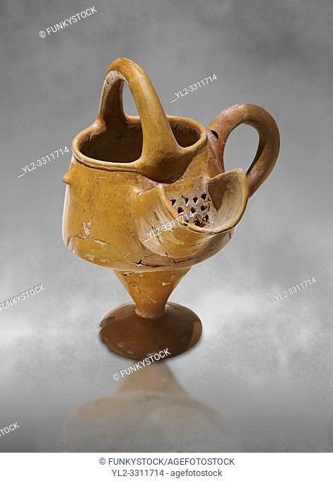 Hittite terra cotta vessel with strainer - 19th 17th century BC - Hattusa ( Bogazkoy ) - Museum of Anatolian Civilisations, Ankara, Turkey