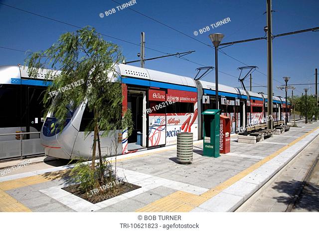 Trams at Tram Station Voula Athens Greece