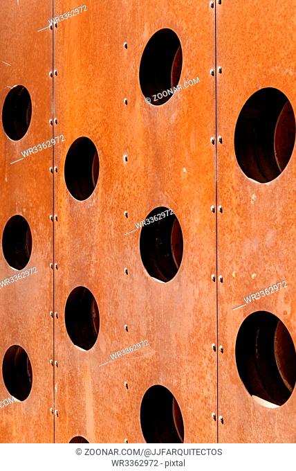 Modern architecture weathering steel facade with circles pattern