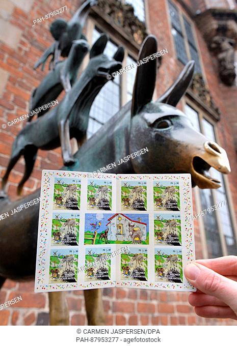 Special edition stamps featuring the Town Musicians of Bremen from the Brothers Grimm fairy tale in Bremen, Germany, 09 February 2017