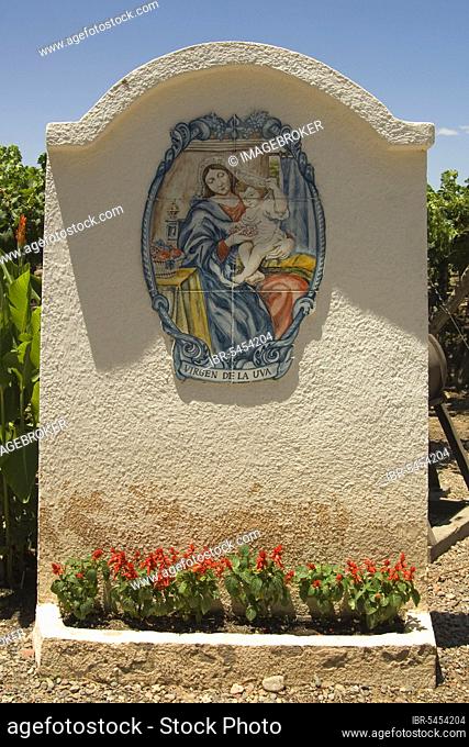 Painted tiles on wall, the Virgin of the Wine, Bodega La Rural, Mendoza, Argentina, South America