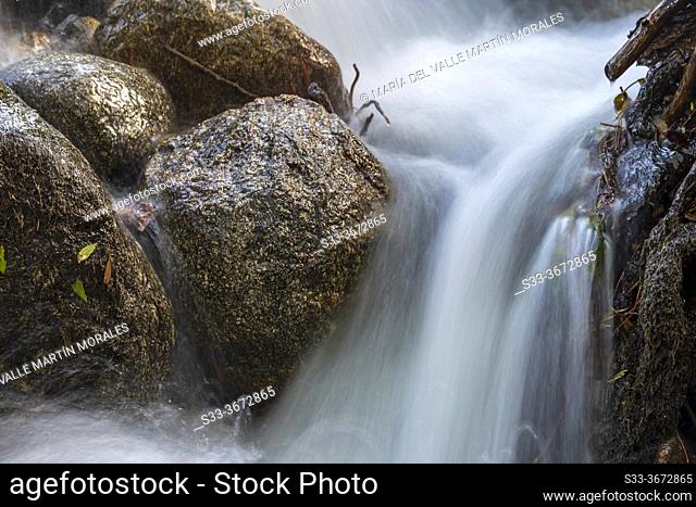 Rocks and water at river Iruelas. Sierra de Gredos. Avila. Spain. Europe