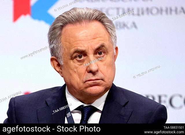 RUSSIA, MINERALNYE VODY - MAY 3, 2023: DOM.RF General Director Vitaly Mutko attends the Caucasus Investment Exhibition at the MinvodyExpo Exhibition Center