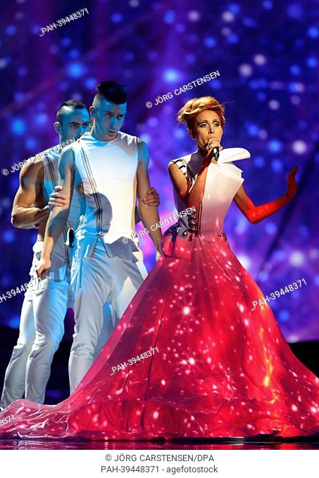 Singer Aliona Moon representing Moldova performing during the dress rehearsal of the 1st Semi Final for the Eurovision Song Contest 2013 in Malmo, Sweden