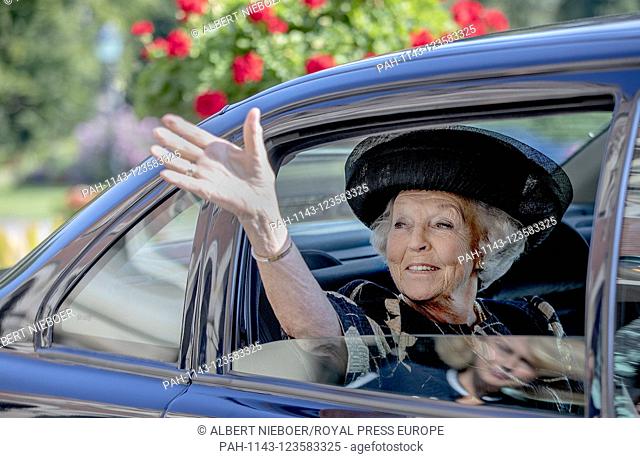 Princess Beatrix of The Netherlands leaves at the Peace Palace in The Hague, on August 26, 2019, after attending the opening of the 79th session of the Institut...