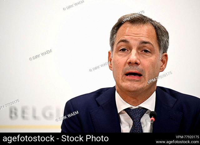 Prime Minister Alexander De Croo pictured during a pres conference after a meeting of the national security council regarding Yesterday's terrorist attack...