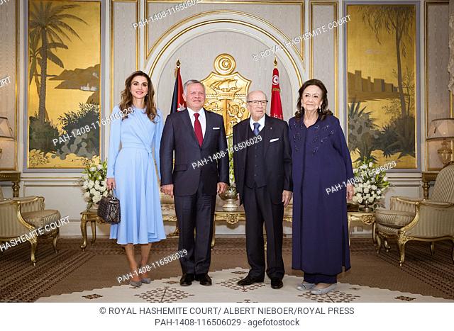 TM King Abdullah II and Queen Rania with Tunisian President Beji Caid Essebsi and First Lady Chadlia Saïda Farhat in Tunis, on February 3
