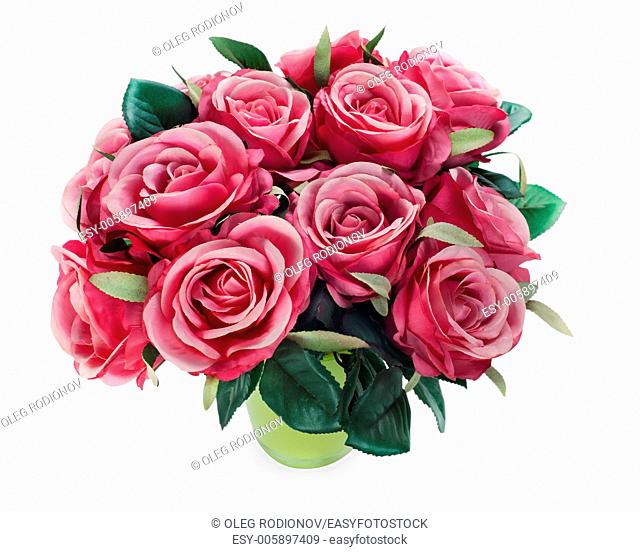 colorful flower bouquet from roses arrangement centerpiece in vase isolated on white background