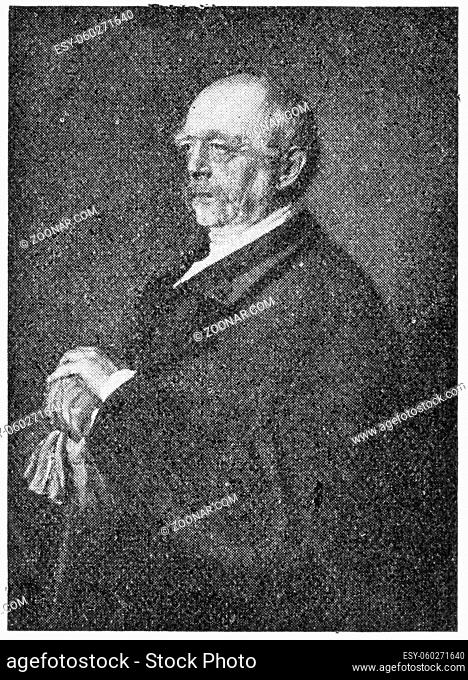 Portrait of Otto von Bismarck by painter Franz von Lenbach. Illustration of the 19th century. White background