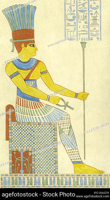 Anuket, also called Anaka, Anqet or Anoukis. Ancient Egyptian goddess of the Nile cataracts and Lower Nubia. After an engraving by Le Houx (or Lehoux) in Jean...