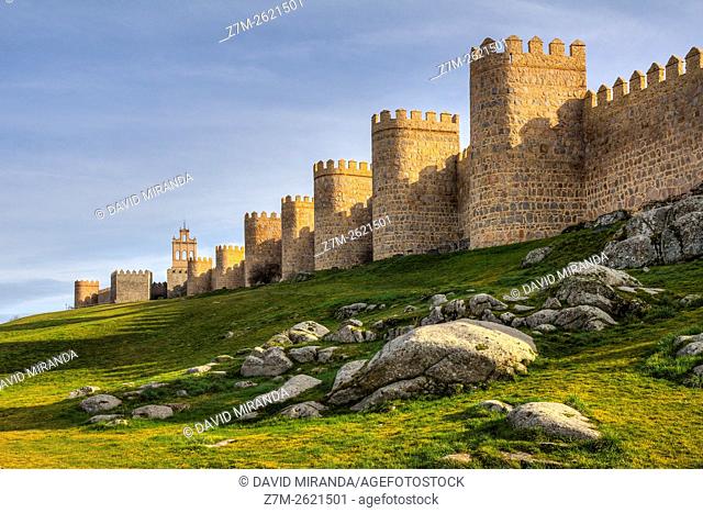 Puerta del Carmen Gate and  Medieval City Walls, Avila, Castile and Leon, Spain. UNESCO World Heritage Site