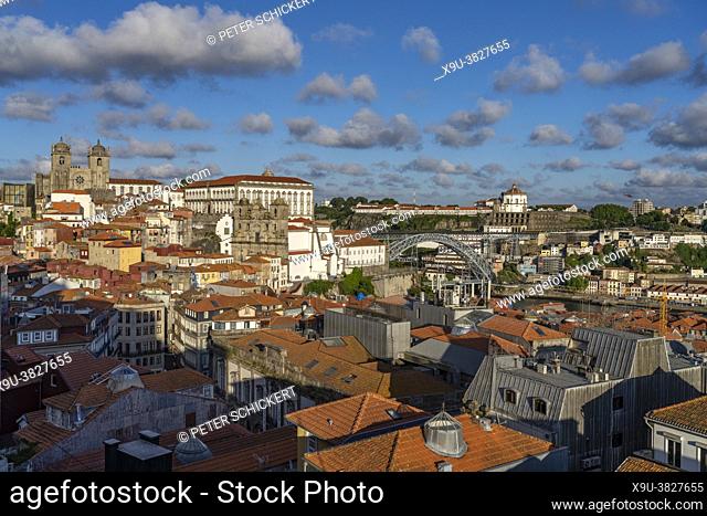 View from Miradouro da Vitória to the old part of town with Cathedral Sé do Porto, Episcopal Palace and the church Igreja Sao Lourenco - Convento dos Grilos