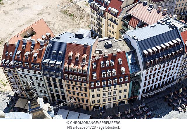 View of restored houses in the center of Dresden